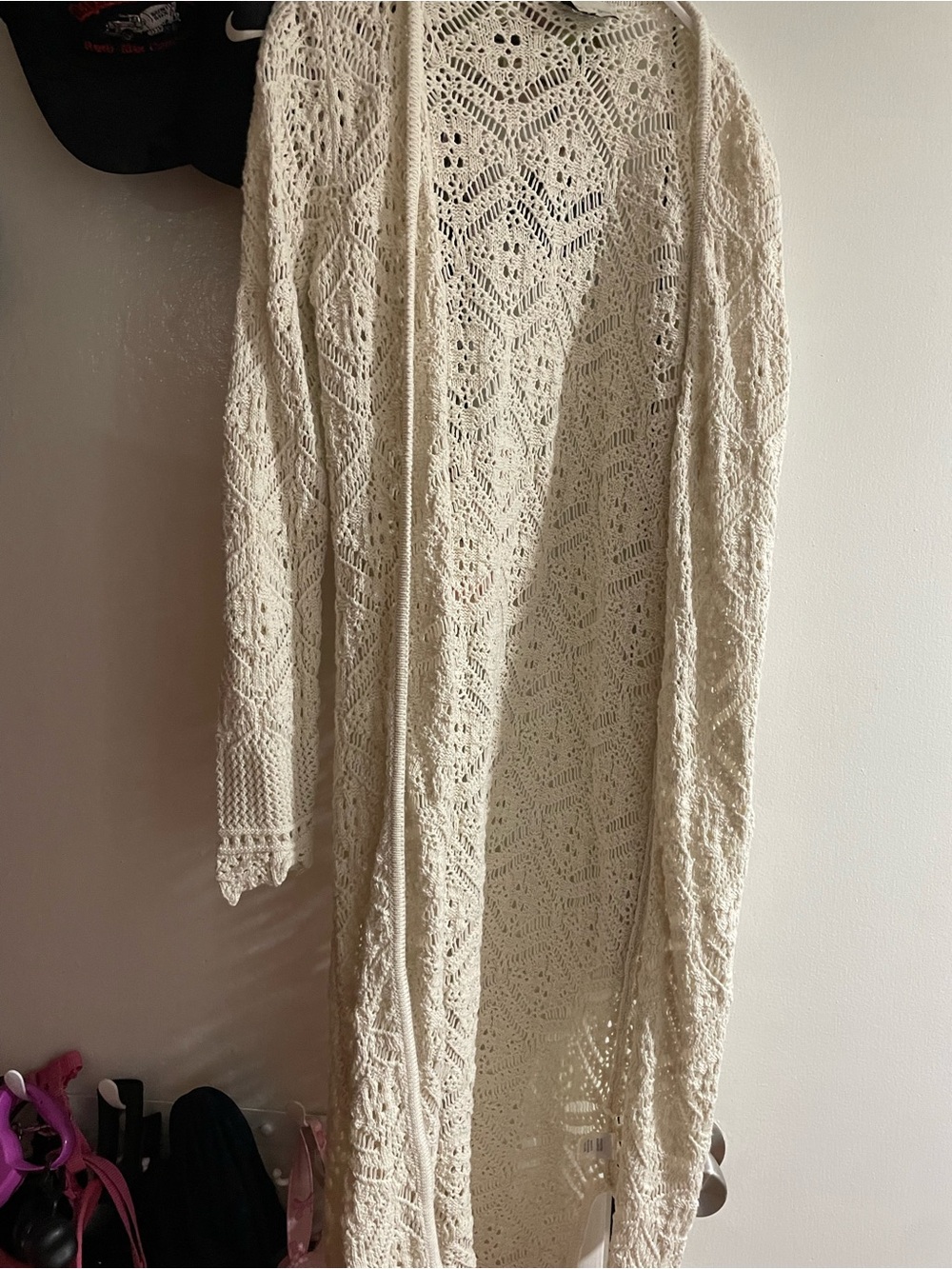 Freshman Cream Open-Knit Longline Cardigan